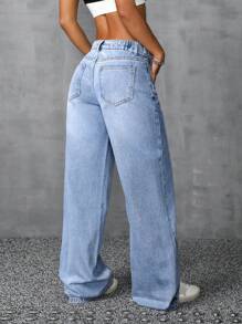 SHEIN ICON 女士前扣多口袋牛仔裤，休闲日常穿着