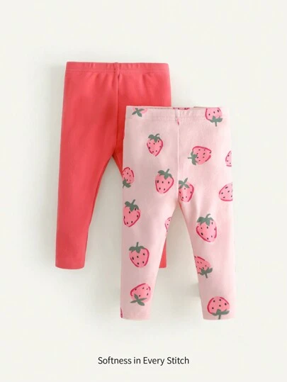 Cozy Pixies 2 件套女婴草莓图案针织松紧腰休闲裤套装