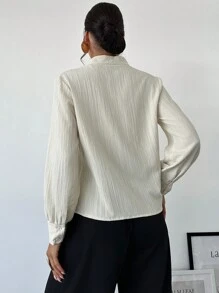 Firerie 褶皱灯笼袖工作衬衫白色衬衫，长袖上衣 - 杏色 - 查看 2