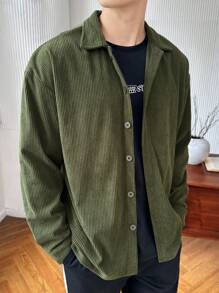 Claim Dot Men's Button-Down Long Sleeve Solid Color Casual Loose Daily Shirt - Green - View 1