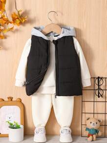 2 piezas Conjunto chaqueta y pantalones de color liso para bebé niño - Albaricoque - Ver 3