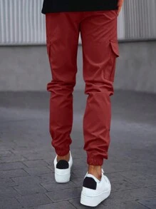 Manfinity LEGND Men's Casual Drawstring Pocket Elastic Waist Jogger Pants - Burgundy - View 2