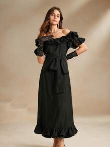 Anewsta 荷叶边休闲荷叶边连衣裙 - 黑色 - 查看 5