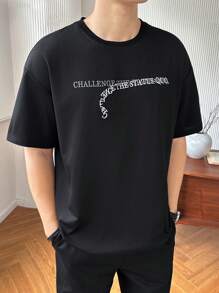 Manfinity Hypemode Men's Round Neck Short Sleeve Letter Print Casual Everyday T-Shirt