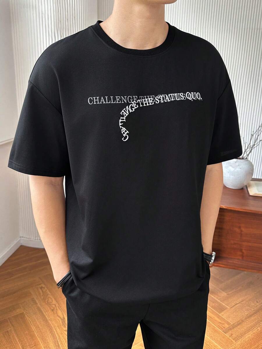 Manfinity Hypemode Men's Round Neck Short Sleeve Letter Print Casual Everyday T-Shirt