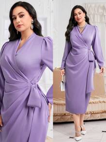 Modelyn Đầm dạ hội dài quấn thắt nút bên hông Plus - Màu tím - Xem 1