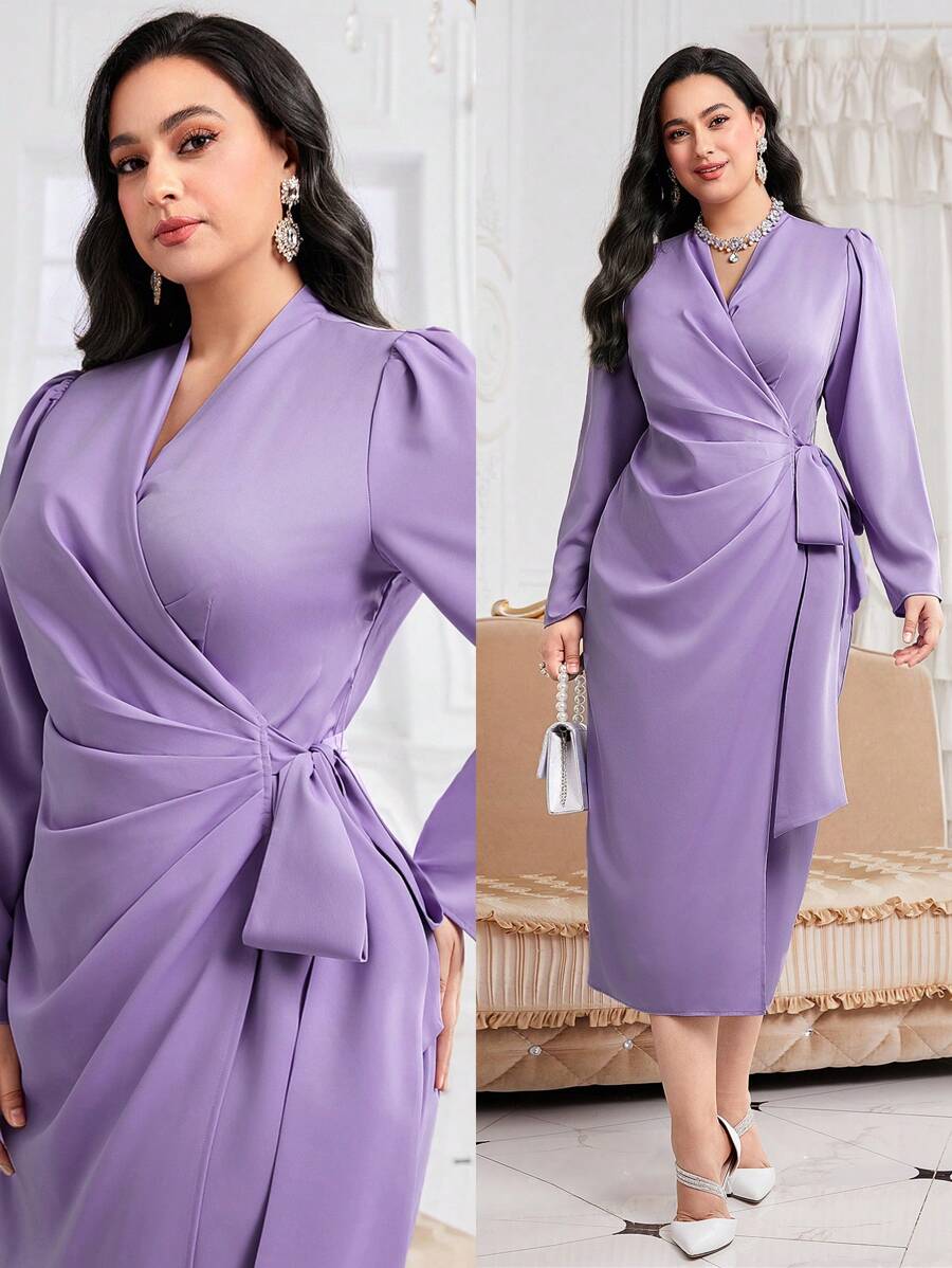 Modelyn Đầm dạ hội dài quấn thắt nút bên hông Plus - Màu tím - Xem 1