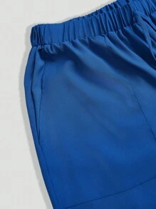 TaskEZ 大码女式纯色V领短袖上衣（带口袋和裤子）护理服、大码制服和手术服 - 藍色 - 查看 7