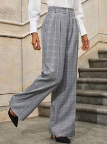 SHEIN Clasi Women Plaid Pocket Suit Pants - Multicolor - View 6