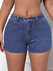 SHEIN SXY Rhinestone Tassel Decorated Slim Fit Denim Shorts - Blue - View 4