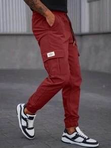 Manfinity LEGND Men's Casual Drawstring Pocket Elastic Waist Jogger Pants - Burgundy - View 1