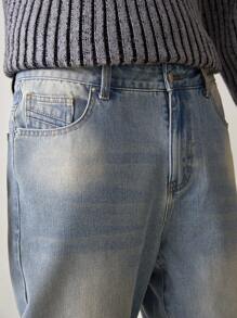 Manfinity Hypemode Vintage Y2K Washed Blue Distressed Men Straight Leg Jeans With Faded Effect - Light Wash - View 6