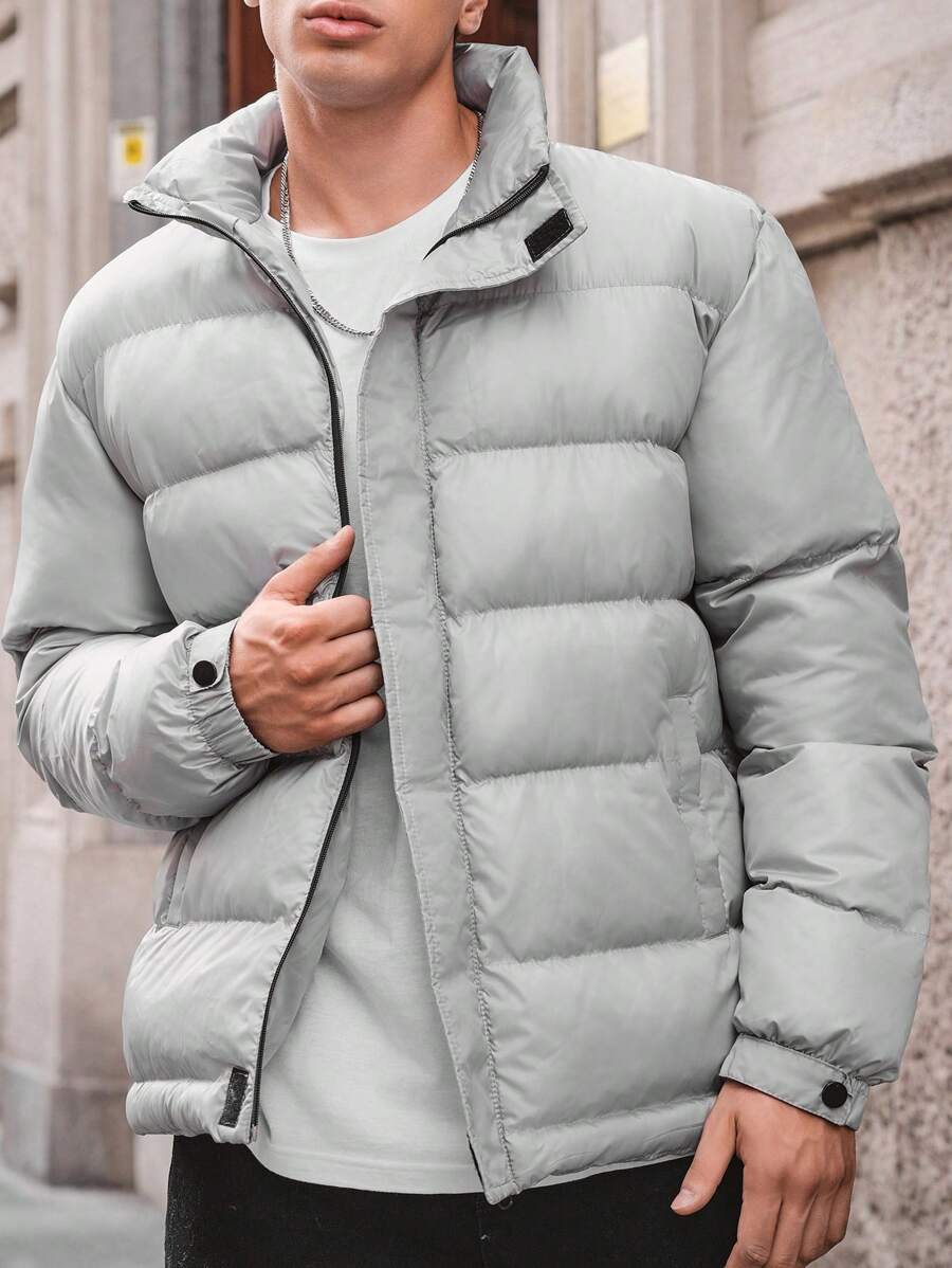 RueChic Men's All-Match And Minimalist Style Jacket With Adjustable Cuffs And Stand Collar - Grey - View 1