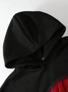 Manfinity EMRG 男士秋冬休闲卡通印花保暖连帽运动衫长袖外出连帽衫图案 - 黑色 - 查看 6