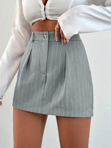 EURMUSE White Striped Mini Grey Short Skirt