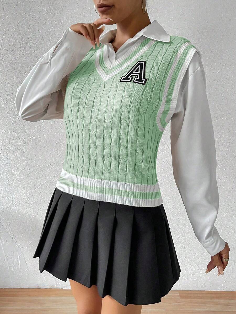 Lunelith SHEIN Lunessa Women's Casual V-Neck Letter Pattern Knitted Sweater Vest, Fall/Winter