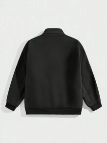 Manfinity Homme Áo khoác nam tay dài khóa kéo màu trơn đơn giản thời trang cỡ lớn - màu đen - Xem 2