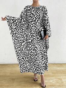 Chiquease Vestido suelto con estampado de leopardo y mangas de murciélago para mujer, primavera/verano - Blanco - Ver 5