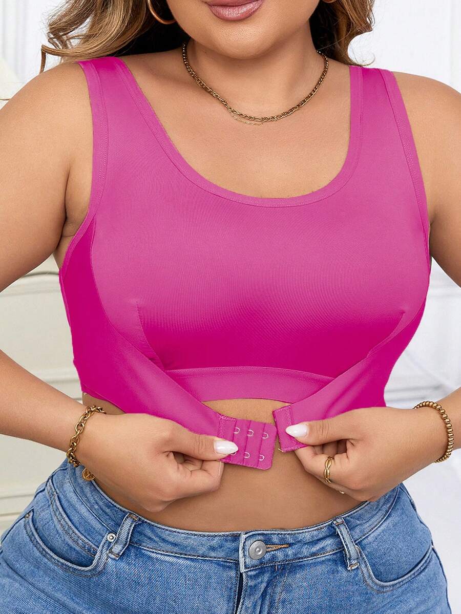 1 件大码休闲日常舒适无钢圈文胸 - 玫紅色 - 查看 1