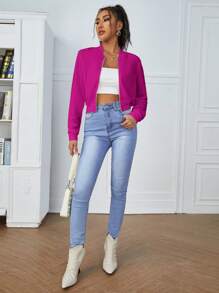 SHEIN Essnce Áo khoác thể thao dài tay thời trang ôm sát có khóa kéo cho nữ - Màu đỏ tím - Xem 4