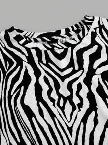 SHEIN EZwear 3 件套女士豹纹、斑马水钻蝴蝶结、字母印花圆领长袖修身短款 T 恤，适合春秋季节 - 彩色 - 查看 9