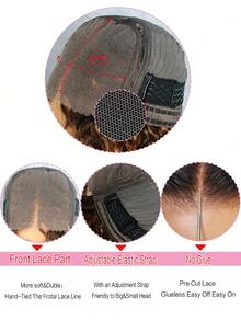 非膠水BOB短卷水波鬆緊編鬆緊編人髮鬆緊編頭套5x5蕾絲封閉頭套P4/27漸層高光金色自然亮黃色即戴式女士鬆緊編 - S4/27 - 查看 6