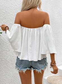 Breezaya 香檳色露肩優雅女士襯衫 - 白色 - 查看 2