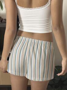 SHEIN EZwear Shorts de vacaciones para la playa con rayas para mujeres, perfectos para primavera y verano
