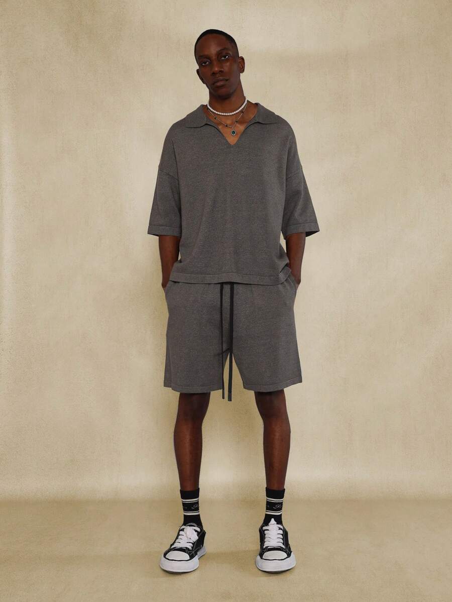 SUMWON Luxury Knit Summer Two Piece Polo Co Ord Set Ribbed Shorts Athletic Leisure Outdoor Performance Modern Loungewear Relaxed Bermuda