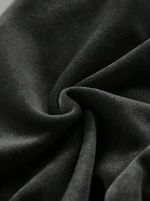 SHEIN 2 件装女婴天鹅绒连帽夹克和松紧腰裤套装，时尚可爱 - 黑色 - 查看 3