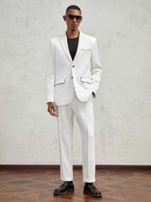 AKNOTIC Formal 2pcs Men Slim-Fit Casual Suit Set For Office Wear - White - View 5