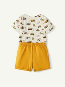 Cozy Pixies 2 Stücke/Set Baby Jungen Cartoon Auto Muster Weicher Gestrickter Rundhals Kurzarm Top und Lässige Shorts