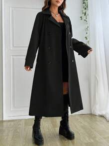 SHEIN EZwear 雙排釦腰帶風衣外套 - 黑色 - 查看 5