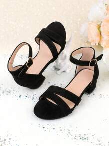 Summer Outdoor Party Dress Matched With Black Fashionable Classic Children's High-Heeled Sandals - Black - View 3