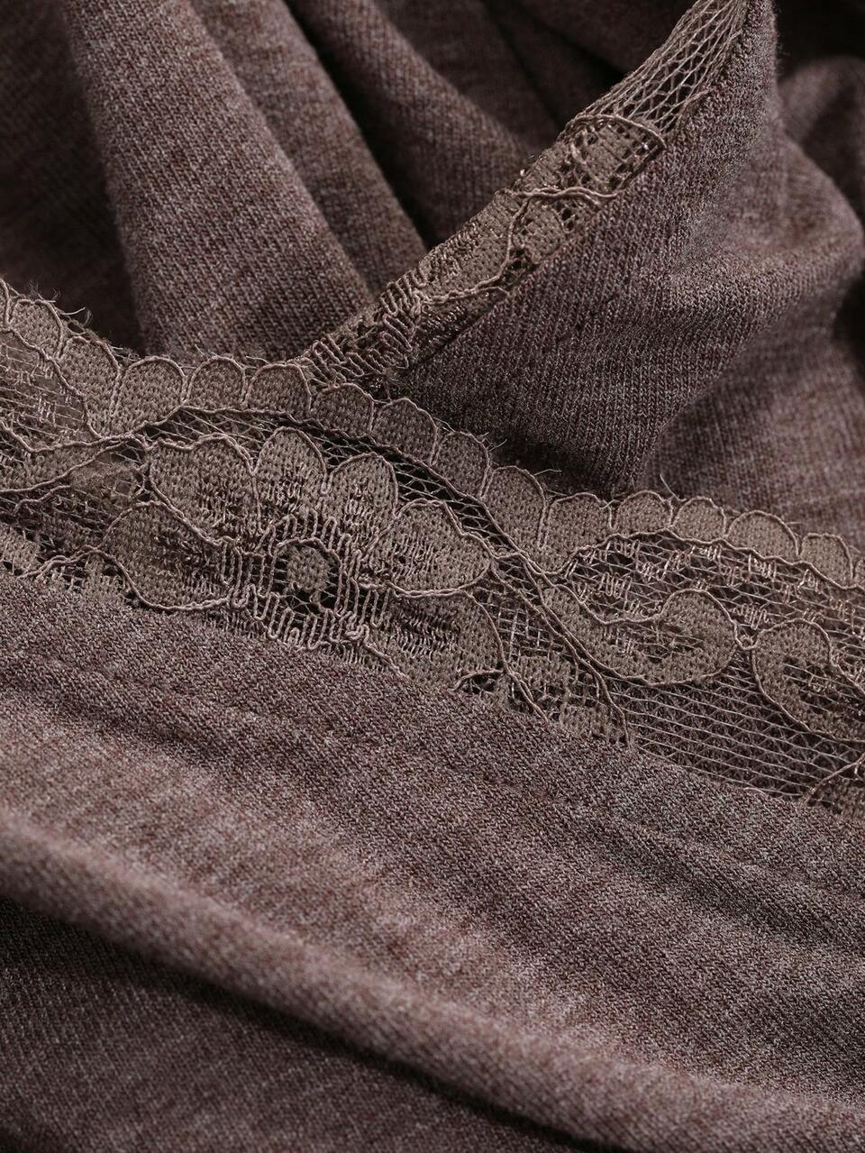 Lace Patchwork Slim Fit Sweetheart Neck Long Sleeve Top And Pants Pajama Set, Fall Winter Clothes