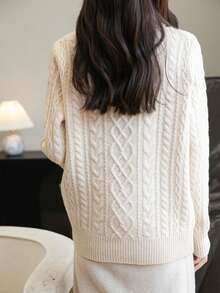 女士 100% 美利奴羊毛高领毛衣 秋冬休闲麻花图案保暖柔软长袖针织毛衣