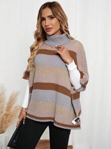 EMERY ROSE Women's High Collar Batwing Sleeve Loose Striped Casual Sweater, Autumn/Winter - Multicolor - View 3