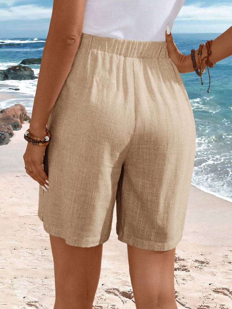 Women's Summer Casual Button Detail Linen Shorts,Vacation