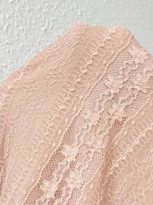 Chiquease Damen Kleid mit V-Ausschnitt, Langarm, Taillenbindung, schlank, elegant, chic - Aprikosenfarben - Übersicht 8