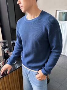 Manfinity Homme Men's Round Neck Long Sleeve Fashion Charming Casual Sweater - Blue - View 1