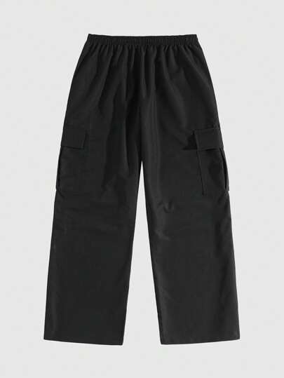 ROMWE Avant Pantalones informales de color contrastante negro y rojo para hombres