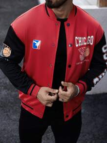 Manfinity Sporsity Men's Contrast Color Simple Printed Long Sleeve Jacket Coat