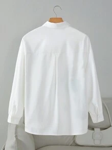 Mulvari Áo sơ mi nữ tay dài cổ in hoa sen, áo sơ mi cài nút, mặc đi làm/đi học/mặc thường ngày - trắng - Xem 5