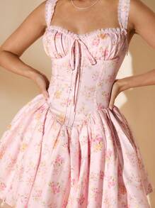 SHEIN BAE Women's Elegant Simple Solid Black Short Sleeve Fitted Zip-Up Pleated Dress, Summer,Pastel Dresses For Women,Valentine's Day,Valentine Outfits For Women - Multicolor - View 7