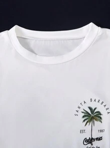 Tween Boy Casual Vacation Palm Tree Printed Short Sleeve T-Shirt - White - View 5