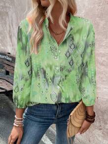 EMERY ROSE Áo sơ mi dáng rộng in hình học ngày lễ cho nữ - Nhiều màu - Xem 6