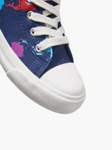 Fashionable High-Top Map Print Vulcanized Canvas Shoes For Kids, Versatile For All Seasons And Casual Styles