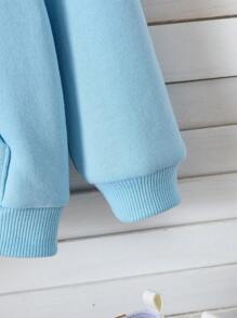 SHEIN 女婴卫衣，蓝色字母印花针织衫，适合户外、休闲、购物、聚会等场合，秋冬季穿着 - 藍色 - 查看 3