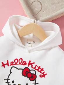 HELLO KITTY AND FRIENDS | SHEIN 年轻女孩卡通印花连帽落肩宽松运动衫 - 白色 - 查看 9