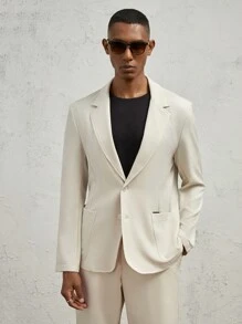 AKNOTIC Formal 2pcs Men' Loose Fit Casual Business Suit - Long Jacket And Straight Leg Pants, Spring Autumn